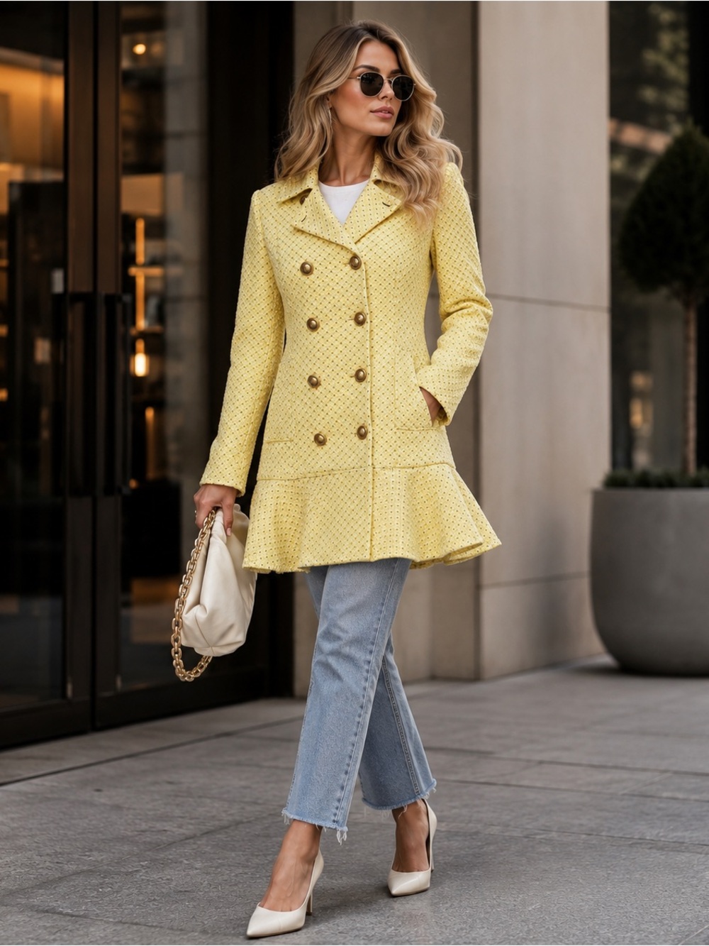 Sz S CAbi HobnobTopper Yellow Textured Trench Coat $226 MSRP